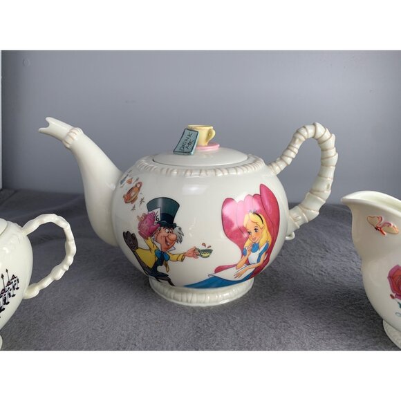 Disney Alice In Wonderland Porcelain Tea Set Teapot Sugar Bowl & Creamer Danby M - Picture 4 of 16